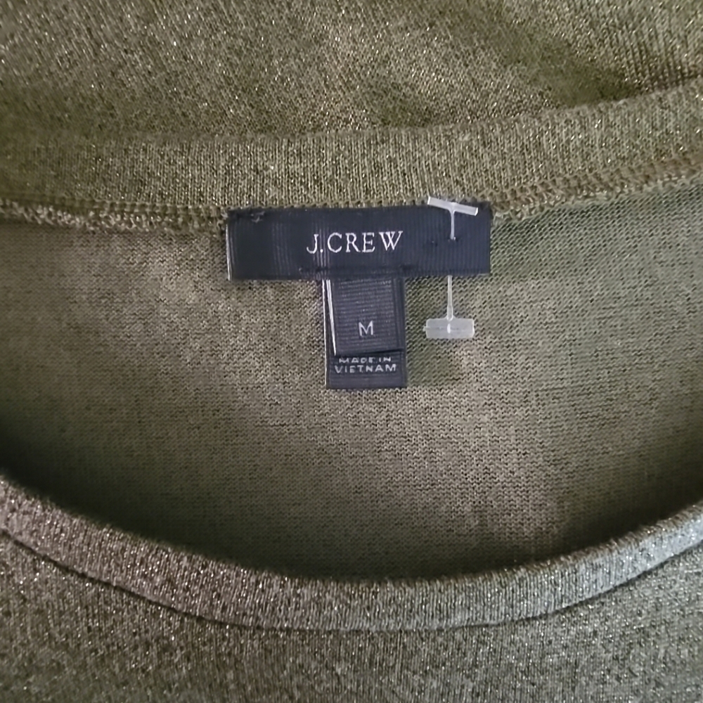 J Crew Womens Green Sparkle Gold Shimmer Bell Sleeve Blouse - Picture 7 of 7